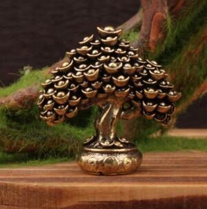 Rare Brass Money Tree Feng Shui Lucky Financial Prosperity Figurine